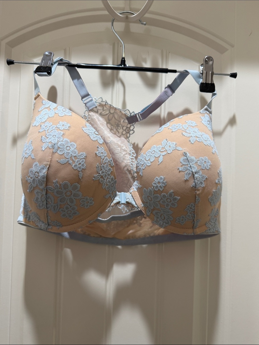 PINK Victoria's Secret Nude Bra with Light Blue Floral Lace